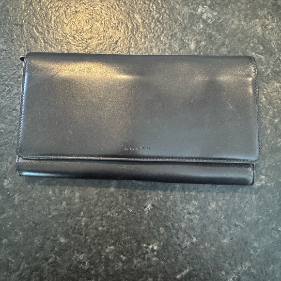 Unisex vintage Coach continental wallet smooth leather large size black c8329 - Picture 2 of 5